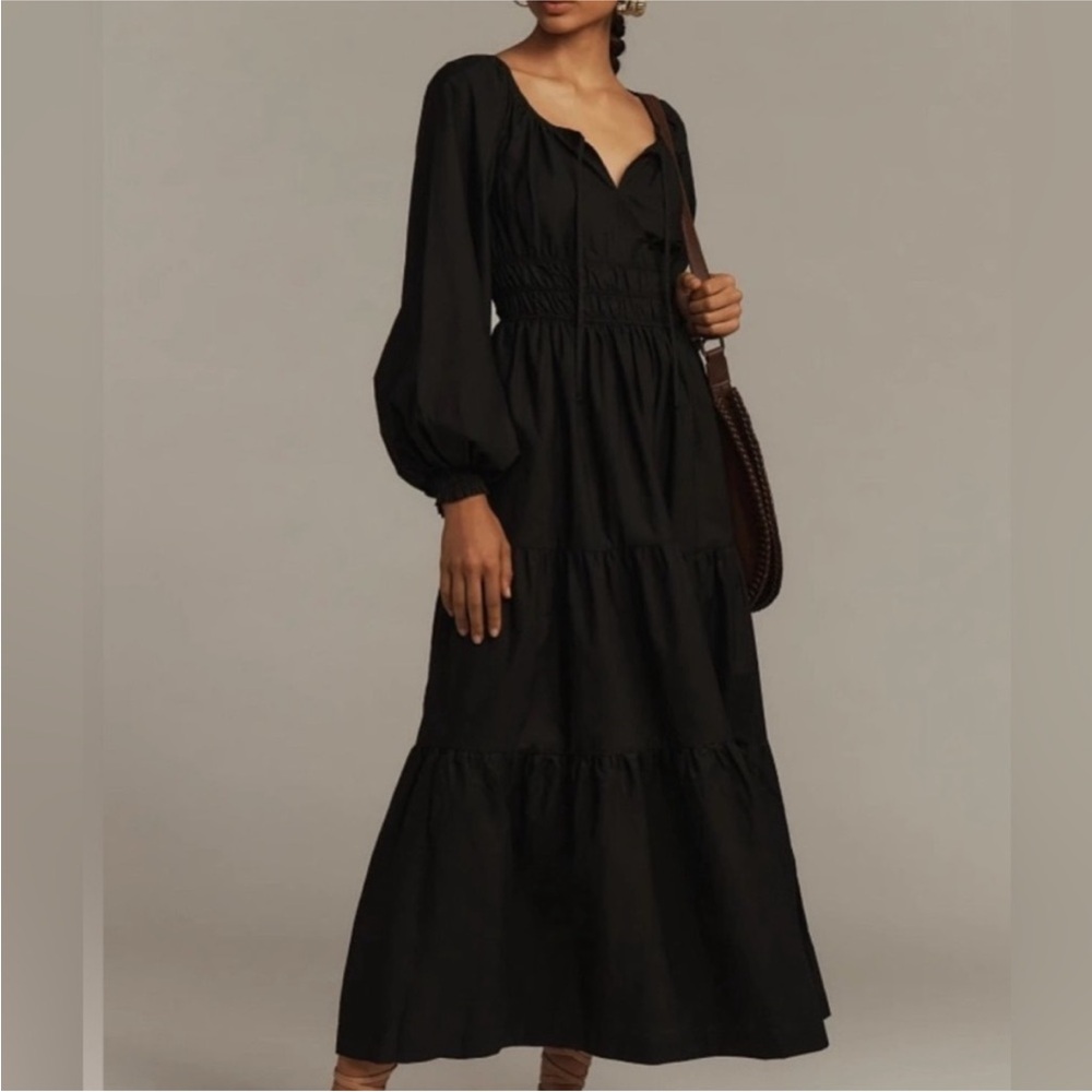 Anthropologie Black Maxi Dress with Puff Sleeves